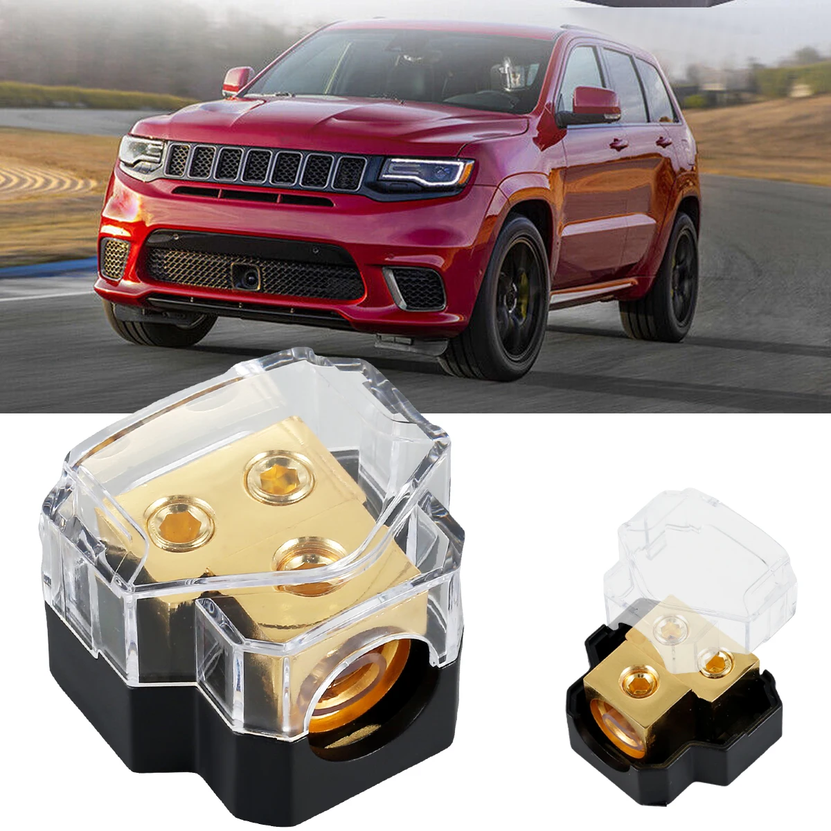 2Way Power Distribution Block Copper Car Audio Power Wire Splitter 0/2/4 Gauge in 4/6/8 Gauge Out Durable Amplifier power distribution block