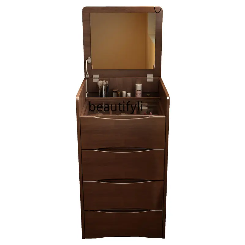 

Flip Dresser Solid Wood Simplicity Household Bedroom Bedside Table Small Apartment Locker Light Luxury Makeup Table