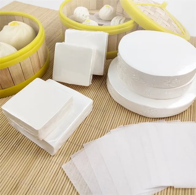 500Pcs Square 6-11cm Wholesale Steamed Bun Papers Non-stick Snack Bread Cake Steamer Oil Paper Pads 3