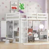 Bunk Beds Full Size Loft Bed with Wardrobe and Desk, Wood Loft Bed Frame with Storage Shelves and Drawers Kids Bed 1