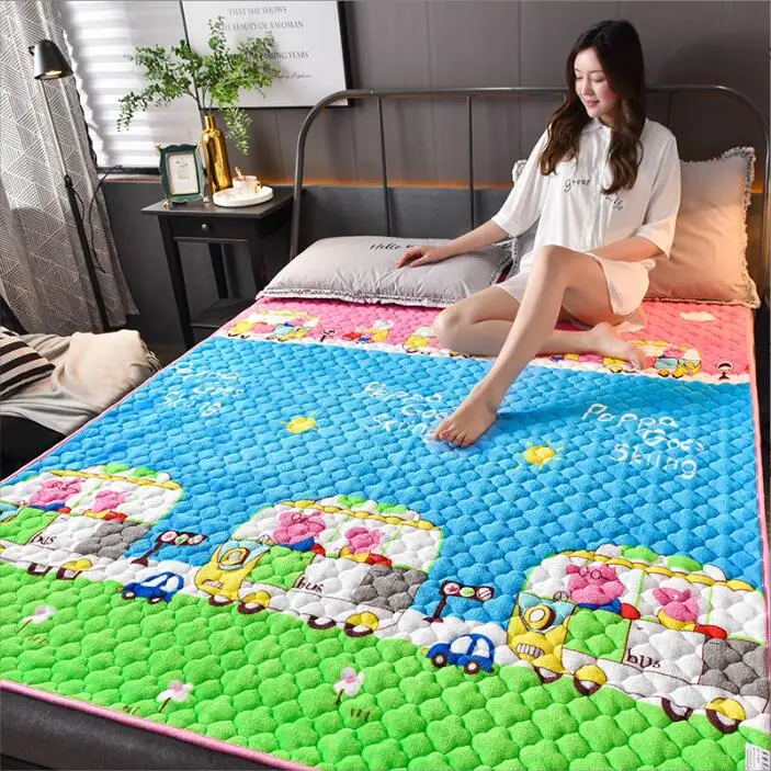 Mattress Topper Thickened milk velvet antiskid Flannel soft cushion warm tatami mattress washable