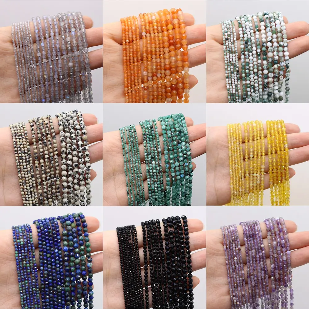 Natural Stone Beads 4mm Natural Stone Faceted Small Beads Amethysts Lapis Lazuli Quartz Beads for Jewelry Making DIY Necklace Bracelet Accessories