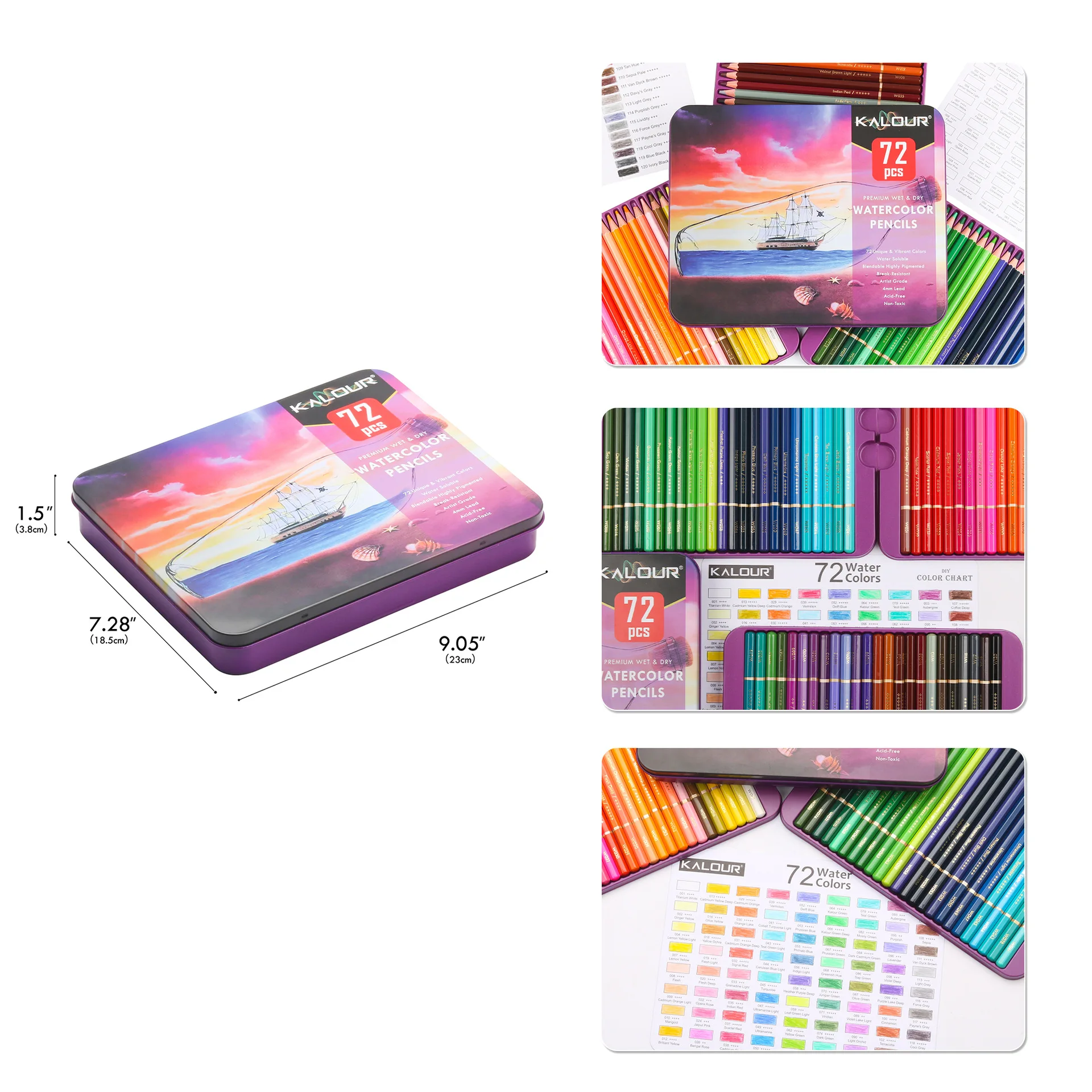 Watercolor Colored Pencils - 72 pc set, Use wet or dry for