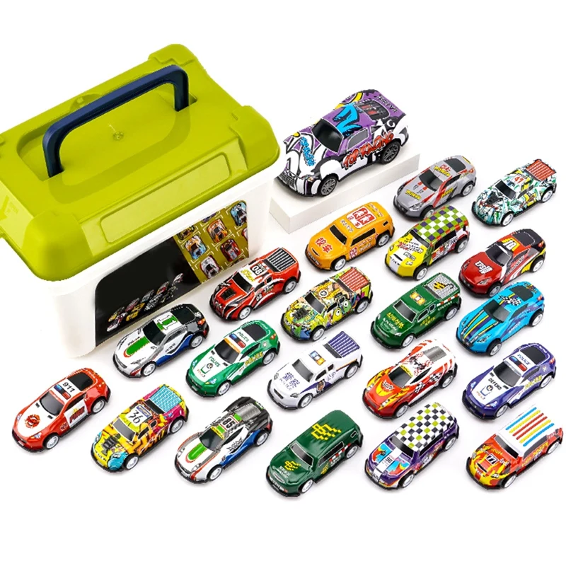 

21PCS Cars Toy Cars Toy With Storage Box Push And Pull Back Friction Powered Vehicles For 3 4 5 6 7 Year Old Kids