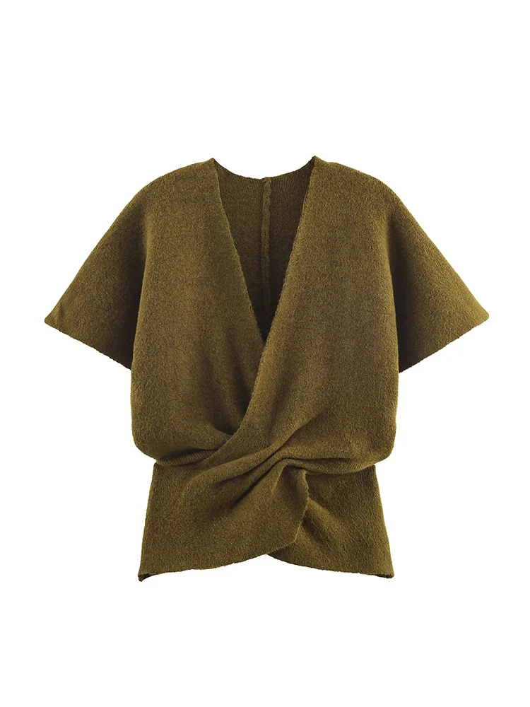 Women Stylish Knitted Sweater Slim Fit Vintage Elegant Solid Spring Autumn Short Sleeve Knit Wear Fashion Female Knit Pullover