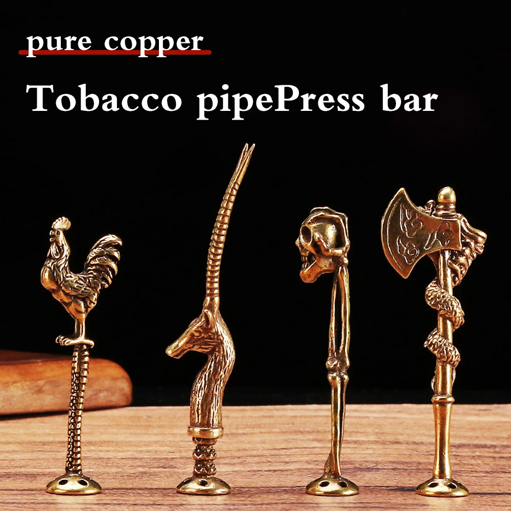 1Pcs Copper Smoking Pipe Pressure Stick Sheep Skull Head Eagle Feather Axe Tobacco Pressure Stick Bar Smoking Accessories smoking accessories,tobacco pipe,tobacco smoking accessories,smoking pipe