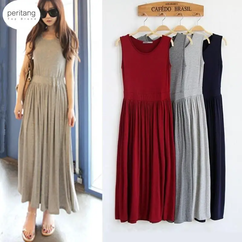 

Elegant Women Sexy Dress O-Neck Sleeveless Slim Maxi Dress High Stretch Tank Robe Spring Summer Thin Long Dress Vestidos Female