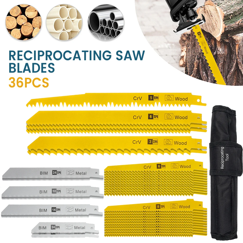 

36Pcs/Set Reciprocating Saw Blades Pruning Saw Handsaw Multi Saw Blade for Cutting Wood Metal PVC Tube Power Tools Accessories