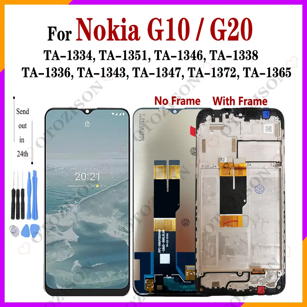 Lcd Con Cornice Per Nokia G10 G20 Display Screen Ta-1334 Ta-1351 Ta-1346 Ta-1338 Ta-1336 Ta-1343 Ta-1347 Ta-1372 Ta-1365 Lcd Touch Digitizer Assembly 