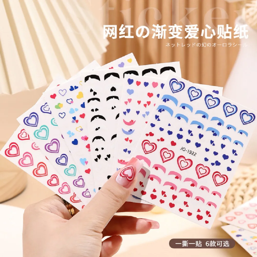 

6 шт., 3D наклейки для ногтей в виде сердца