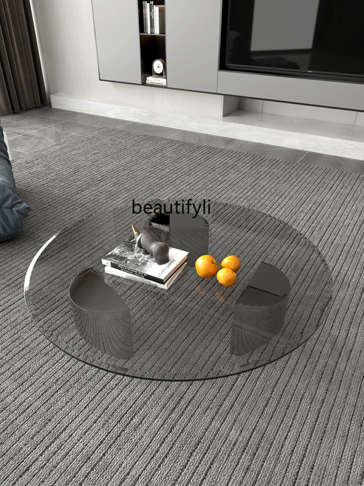 

Italian Light Luxury Advanced Artistic Sense Home Living Room Simple Designer Modern Creative Tempered Glass round Tea Table