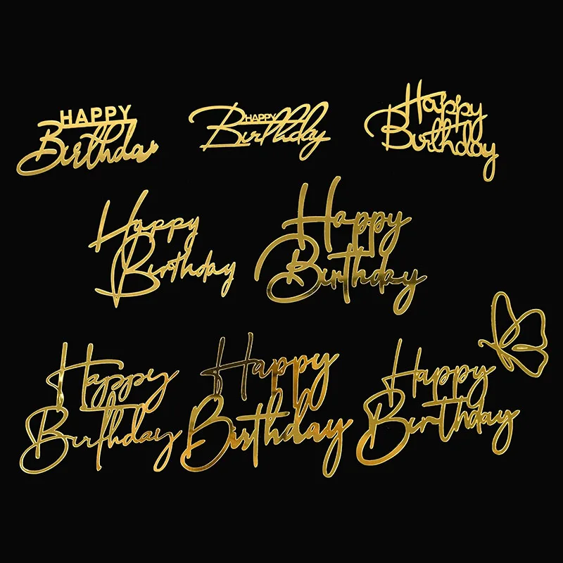 Goldene Acryl alles Gute zum Geburtstag Kuchen Topper Erwachsene Kinder Geburtstag Kuchen Dekoration Baby Dusche DIY Dessert Kuchen Einsatz Multi Stile – Detail 28