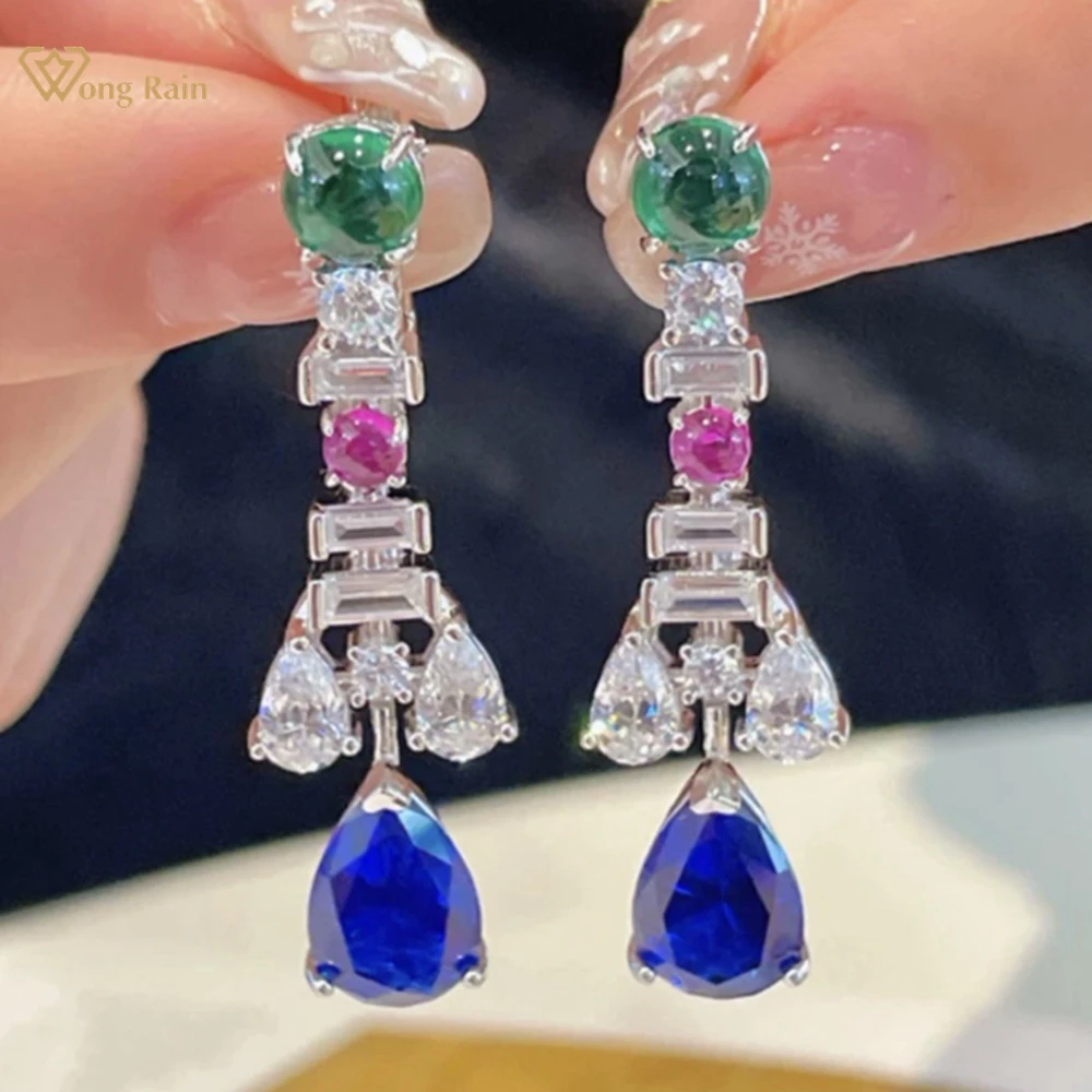 

Wong Rain Vintage 925 Sterling Silver Pear Cut Sapphire High Carbon Diamond Gemstone Drop Dangle Earrings Fine Jewelry Wholesale