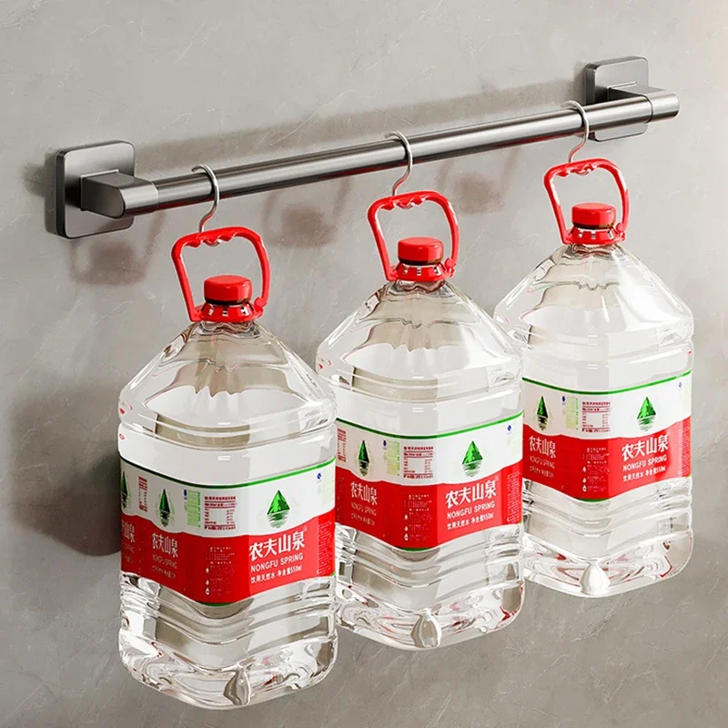 Towel Holder Space Aluminum Bar No Drilling Bathroom Organizers Self-adhesive Towel Bar Bathroom Shelves Kitchen Storage Rack