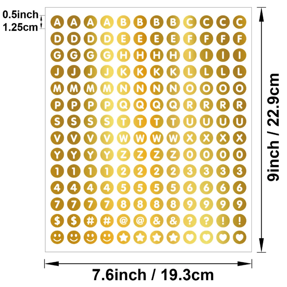Removable 0.5Inch Gold Letter Number Stickers-2Sheets Round Alphabet Decals for DIY Scrapbook,Graduation Cups,Mugs,Stationery