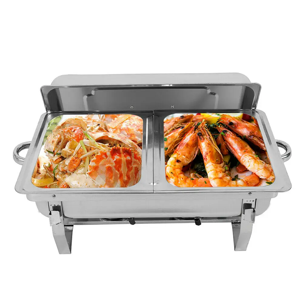 Stainless Steel Professional Chafing Dish Food Warmer 7.5L 2 Pans Warming Container Set for Party Buffet Cater Food Warmer Fuel
