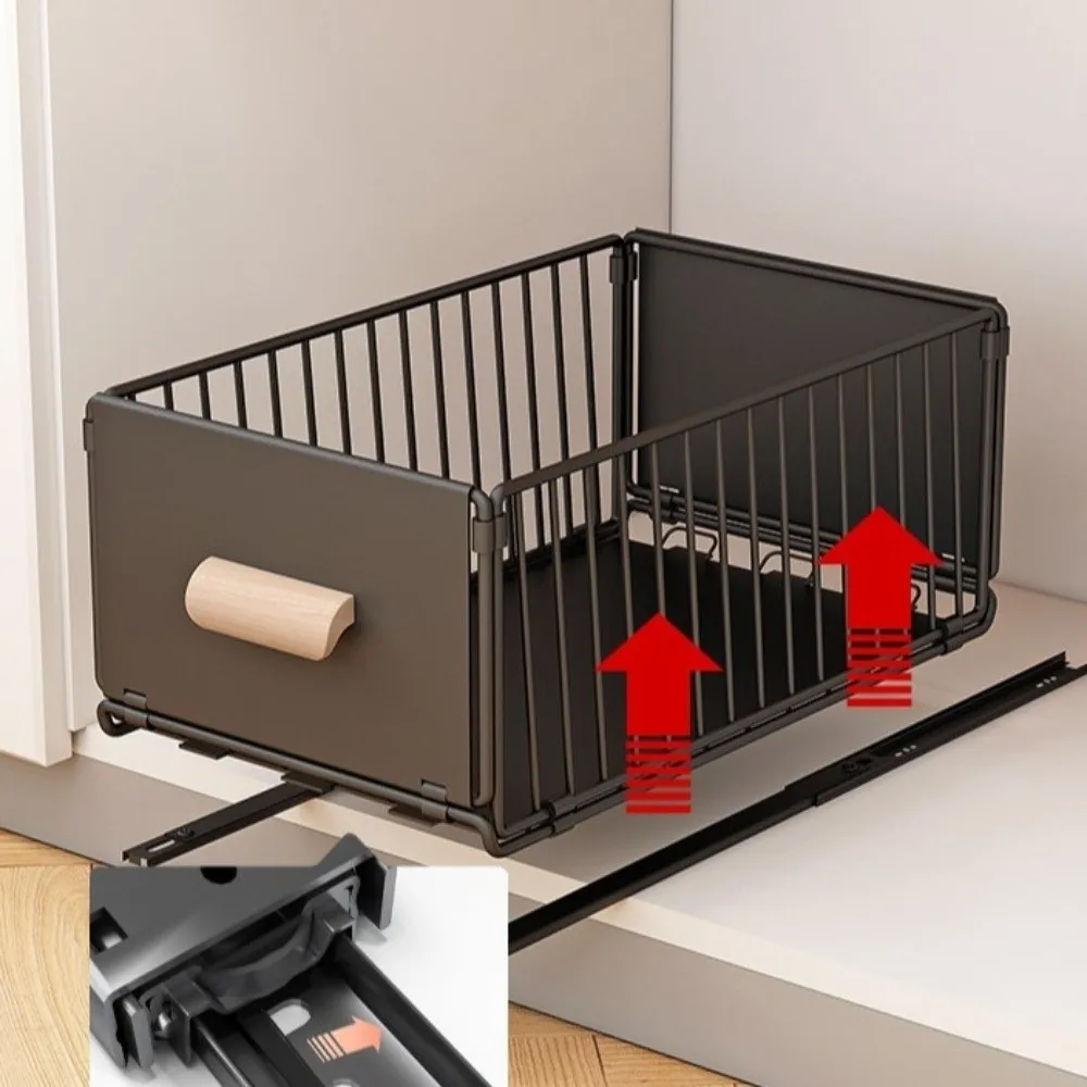 Foldable Telescopic Storage Rack Wear Resist Non-perforated Pull Out Drawer Metal Multifunctional Slide Out Shelf
