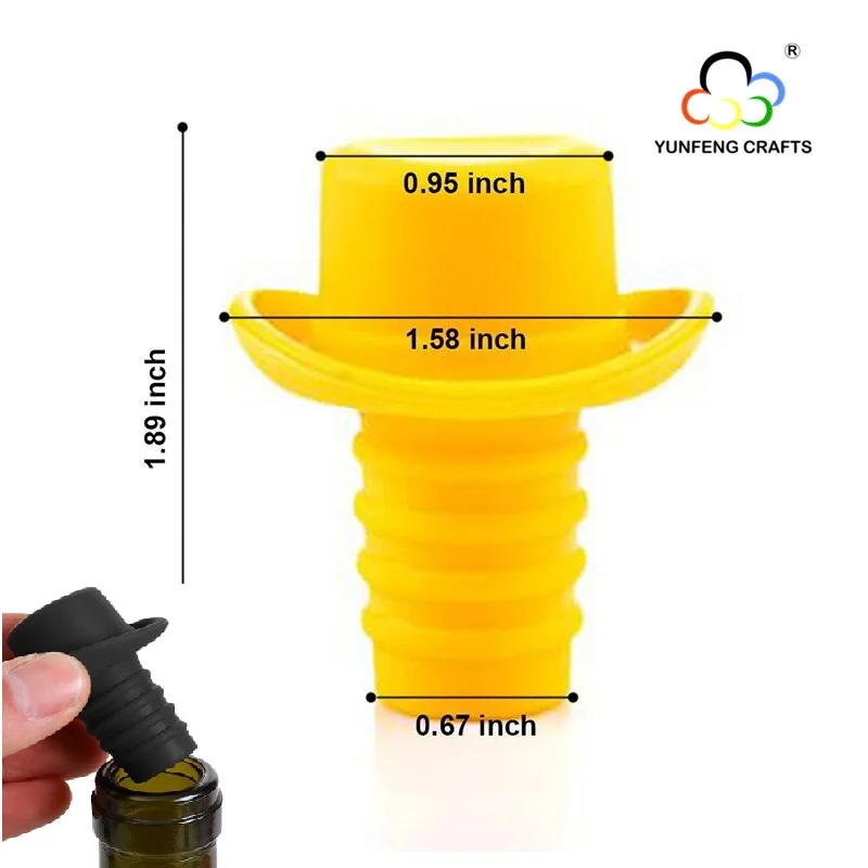 Silicone Bottle Stopper Wine Cork Wine Pourer Stopper Silicone Cap Cute Top Hat Preservation Gel Cork Strip
