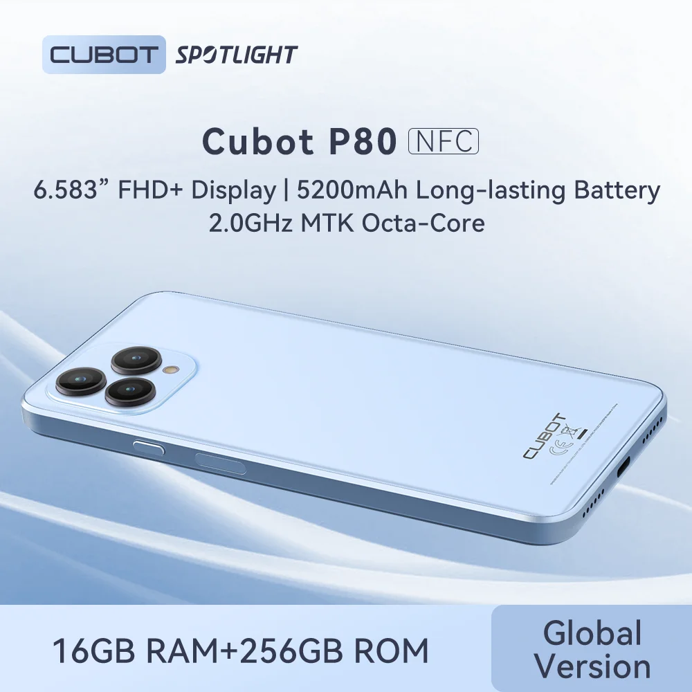 Cubot P80, Global Version Smartphone Android 13,16GB RAM(8GB+8GB), 256GB  ROM, NFC, 6.583 Inch FHD+ Screen, 48MP Camera, 5200mAh