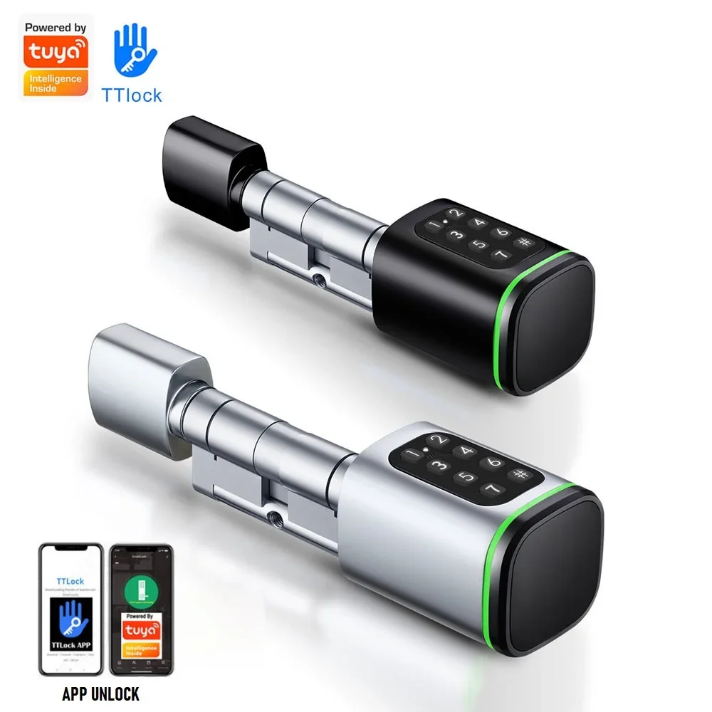 

Euro Tuya Smart Electronic Door Lock with DIY Cylinder Core Password APP Keys IC Card Unlock Waterproof TTlock Door Lock Smart