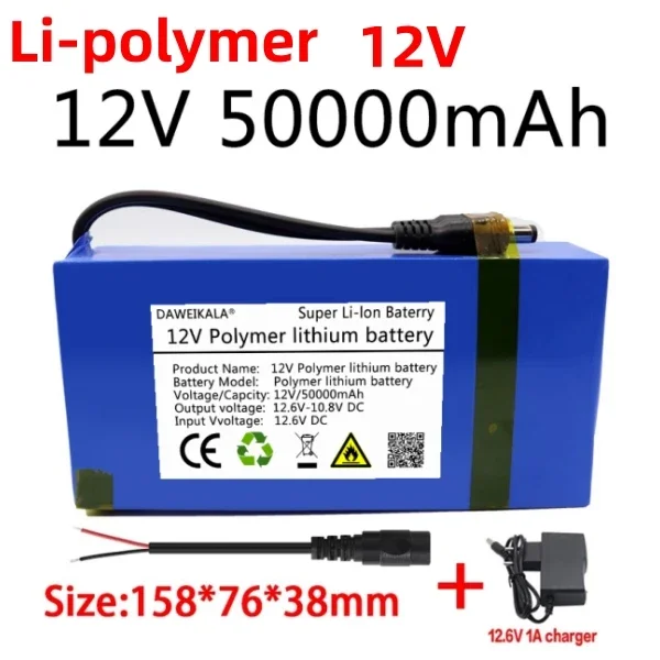 

12V battery lithium battery Polymer Lithium Battery large capacity 50000mAh Lever Speaker Solar Lamp Outdoor Power Long life