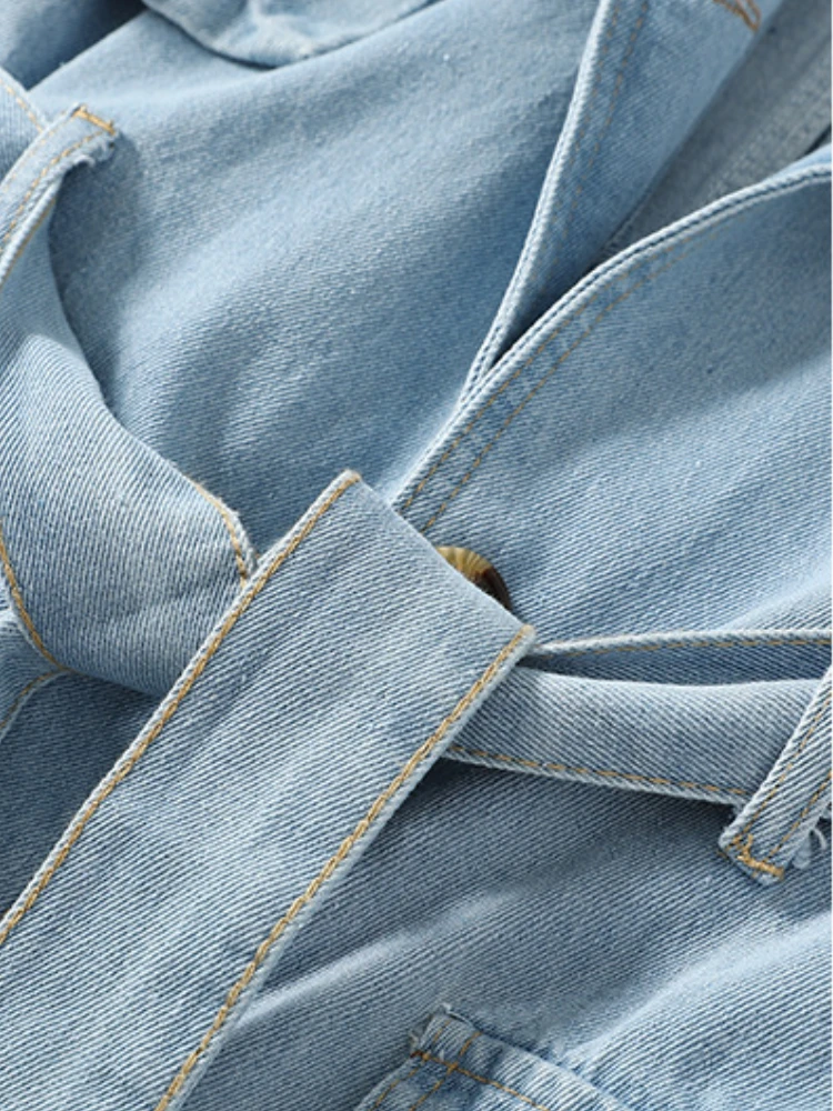 New Long Denim Jacket Autumn/Winter Turn-down Collar Single Breasted Solid Office Lady Denim Trench Coat for Women Clothing
