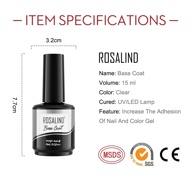ROSALIND Top Base Coat Set 15ml Gel Polish Set Nail Art Decorations Manicure Soak Off Polish UV LED Lamp Varnish Primer nail art set nail top coat