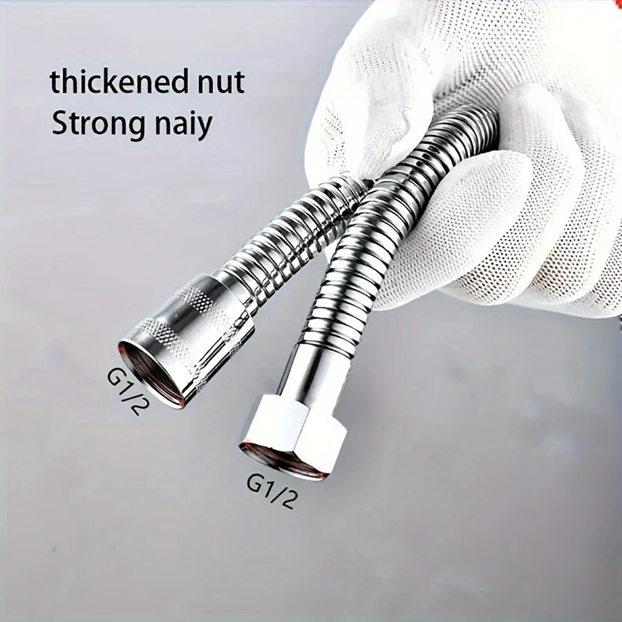 1pc Flexible Stainless Steel Shower Hose - 1.5m/2m/3m, Explosion-Proof with Electroplated Metal Finish, Easy Wall-Mount Installa
