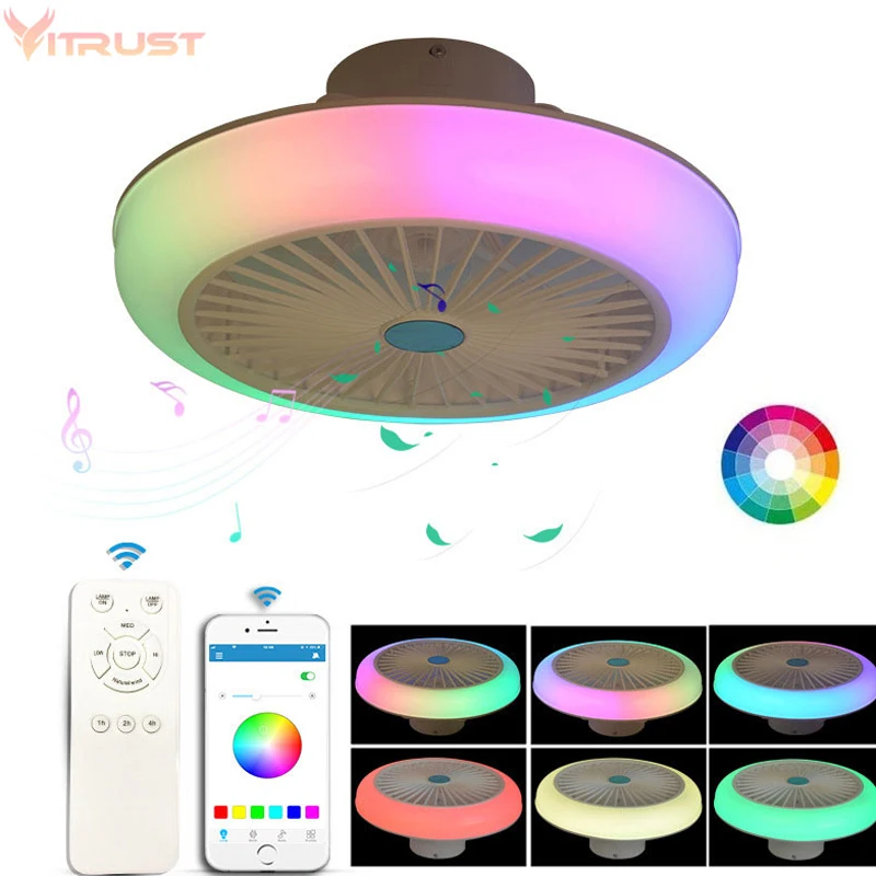 Creative Ceiling Fan with RGB Lights Fashion Music Ceiling Fans Lamps with Remote Control and APP