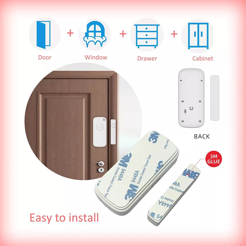 Tuya Door sensor with battery recharge port wireless Magnetic window detector Magnet switch open alarm smart life AlexaGoogle door window sensor