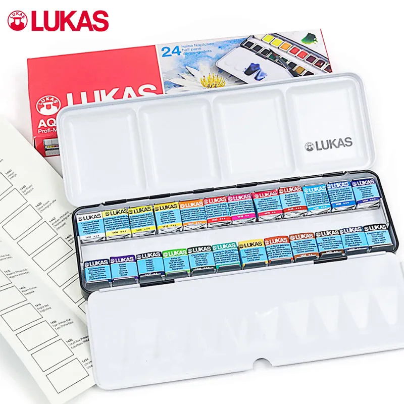 

Lukas Solid Watercolor Paint Imported Germany 24 Colors Transparent Professional Water Color Sketching Portable Art Supplies
