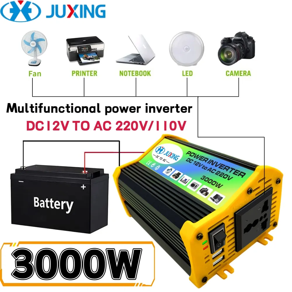 

JUXING 3000W Car Power Inverter Voltage Transformer DC 12V to AC 110V/220V Converter with Dual USB Ports Use for Vehicle,Outdoor