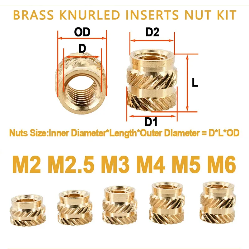 Brass Hot Melt Heat Insert Nuts Kit M2 M2.5 M3 M4 M5 M6 Thread Embedment Copper Nut Pressed Fit into for 3d printer Plastic Case images - 6