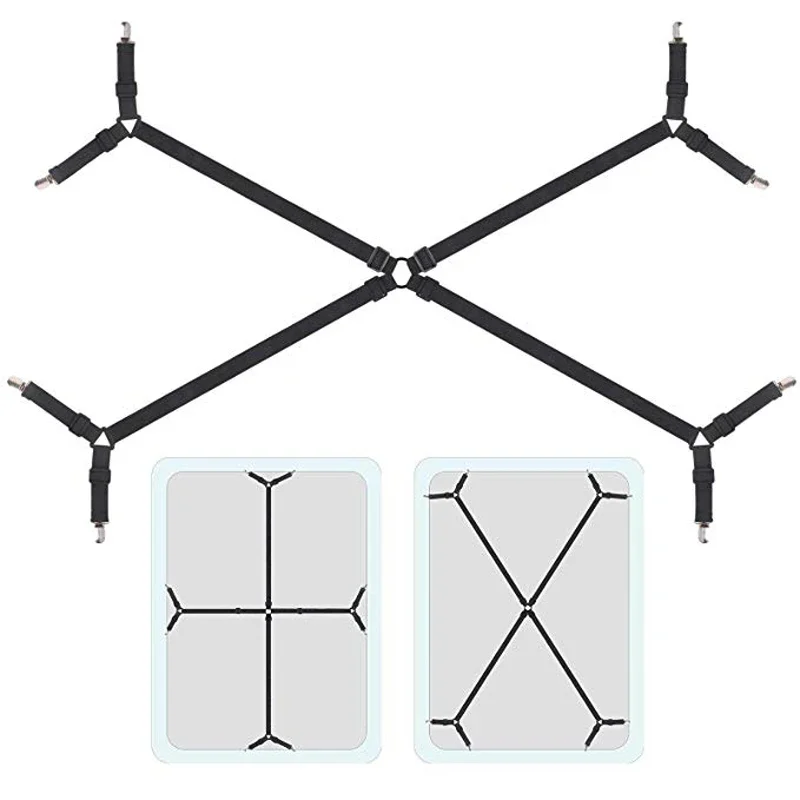 1 Set Adjustable Bed Suspenders Sheet Fastener Straps Clippers Clips Holder Kit Gripper Fitted Crisscross Bed Sheet Holder 2