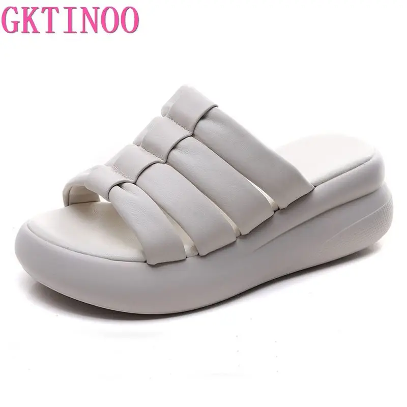 

GKTINOO Slippers Woman Genuine Leather Fashion Platform Sandals Outdoor Open Toe Summer Shoes For Women 2023 New Genuine Leather