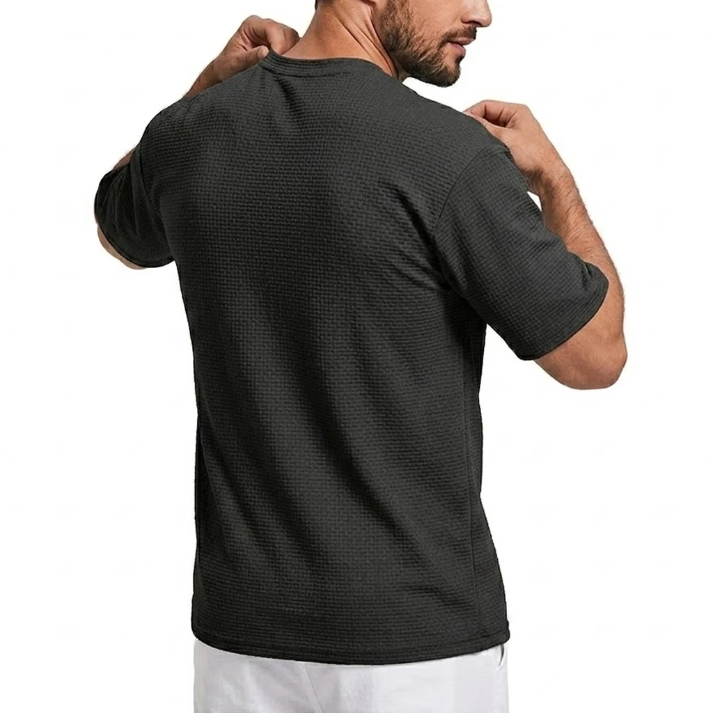 Herren Kurzarm Eisseide Hemden Sommer Atmungsaktive Herrenbekleidung Fitness Slim Fit T-Shirts für Männer Einfarbige T-Shirts Herrenhemd – Detail 4