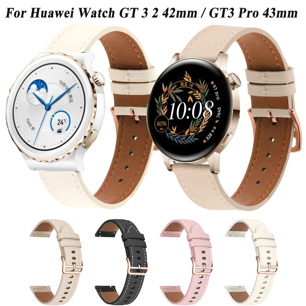 

Ремешок кожаный для Huawei Watch GT3 GT 3 Pro 43 мм, браслет для часов GT2 GT 2 42 мм/Honor Magic/ES, женский браслет для девушек, 20 мм
