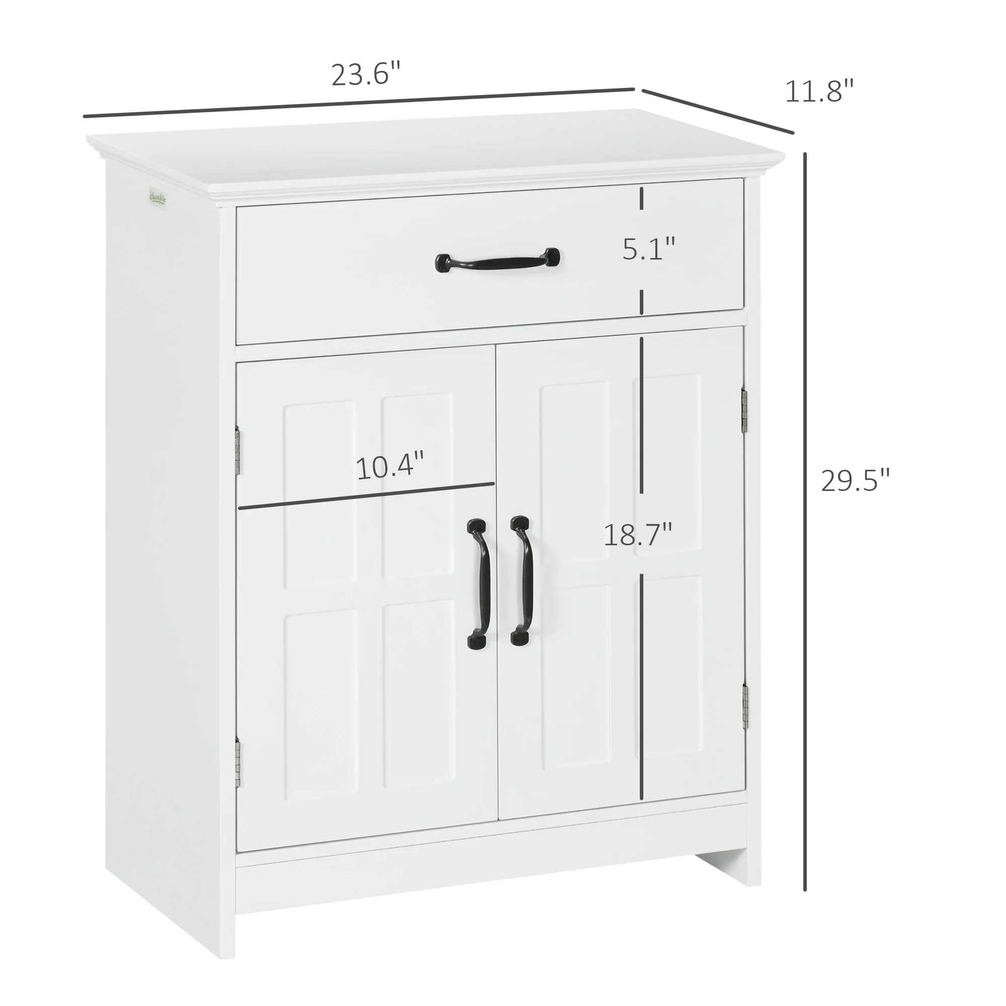 Kleankin Freestanding Bathroom Cabinet, Farmhouse Small Storage Cabinet with Storage Drawer, 2 Doors, Narrow Floor Cabinet, White 3