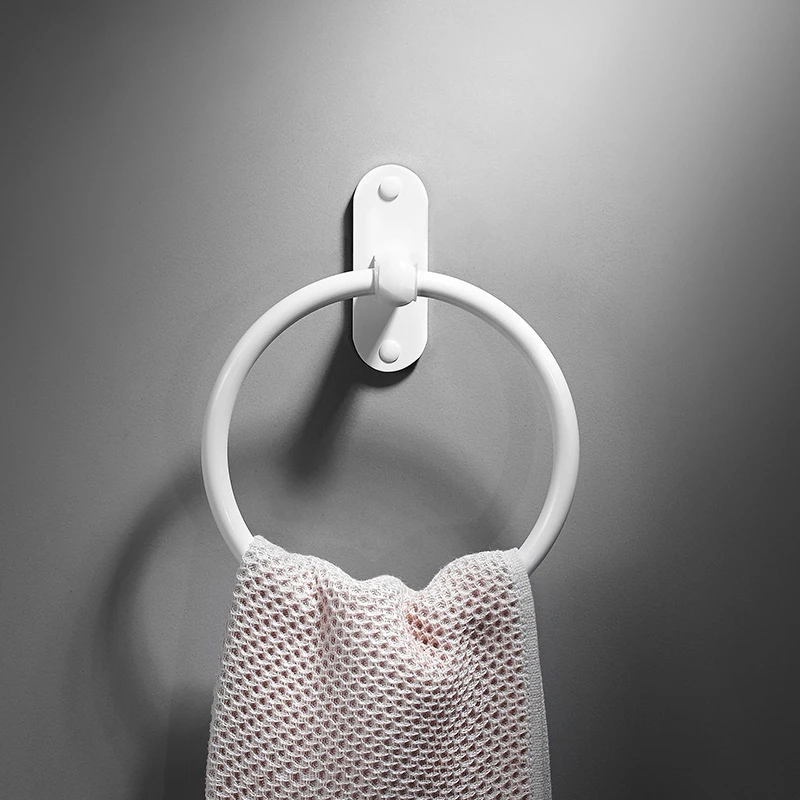 ULA Black Towel Holder White Bathroom Wall Mounted Round Towel Rings Rack Kitchen Storage Accessories Hand Rails