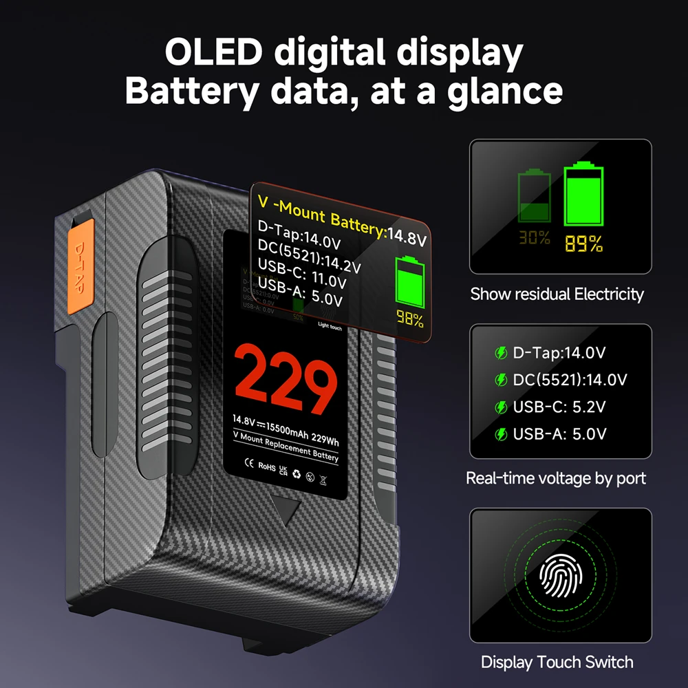 V Mount Battery BP-229 V Lock BP Portable Bateria with PD 65W Fast