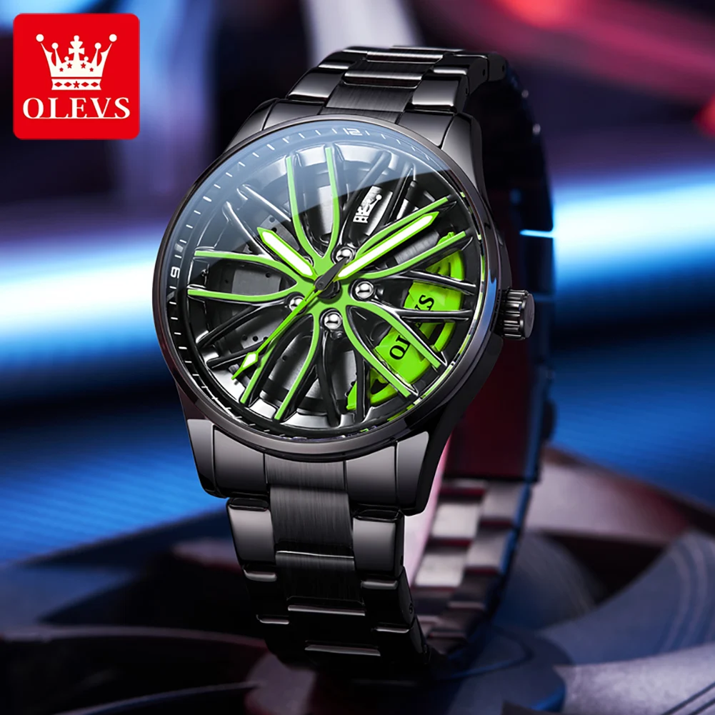 OLEVS 9937 Mens Watch Original Rotatable Wheel Hub Dial Fashion