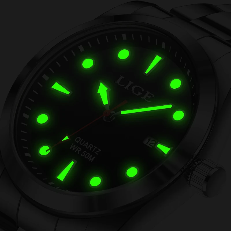 Man Watch LIGE Fashion Luxury Stainless Steel Strap Quatrz Watches Men Business Waterproof Luminous Clock Date Casual Wristwatch