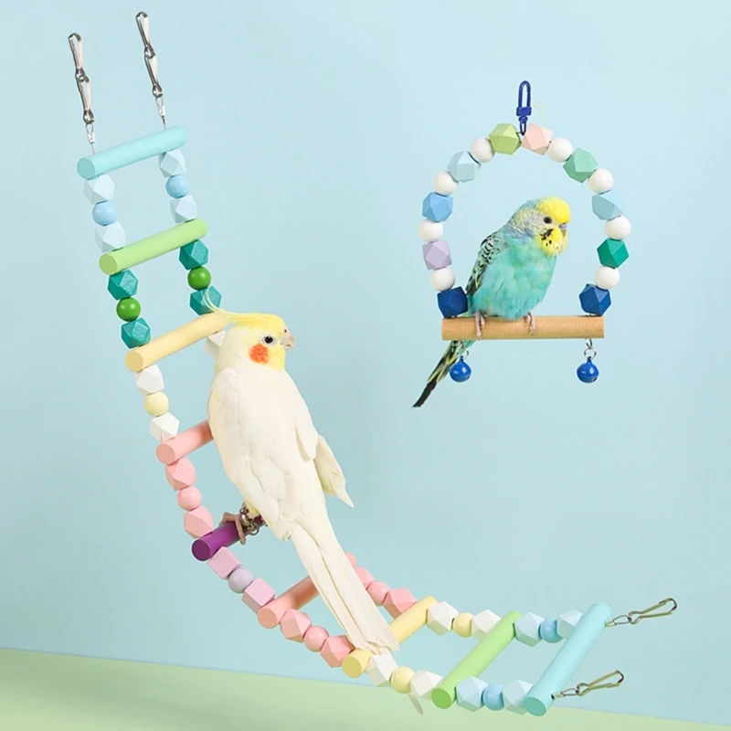 

Parakeets Perch Birdcage Ladder Toy Parrots Swing Toy Birdcage Playstand Cockatiel Budgies Hanging-Ladder Cage Chew Toy