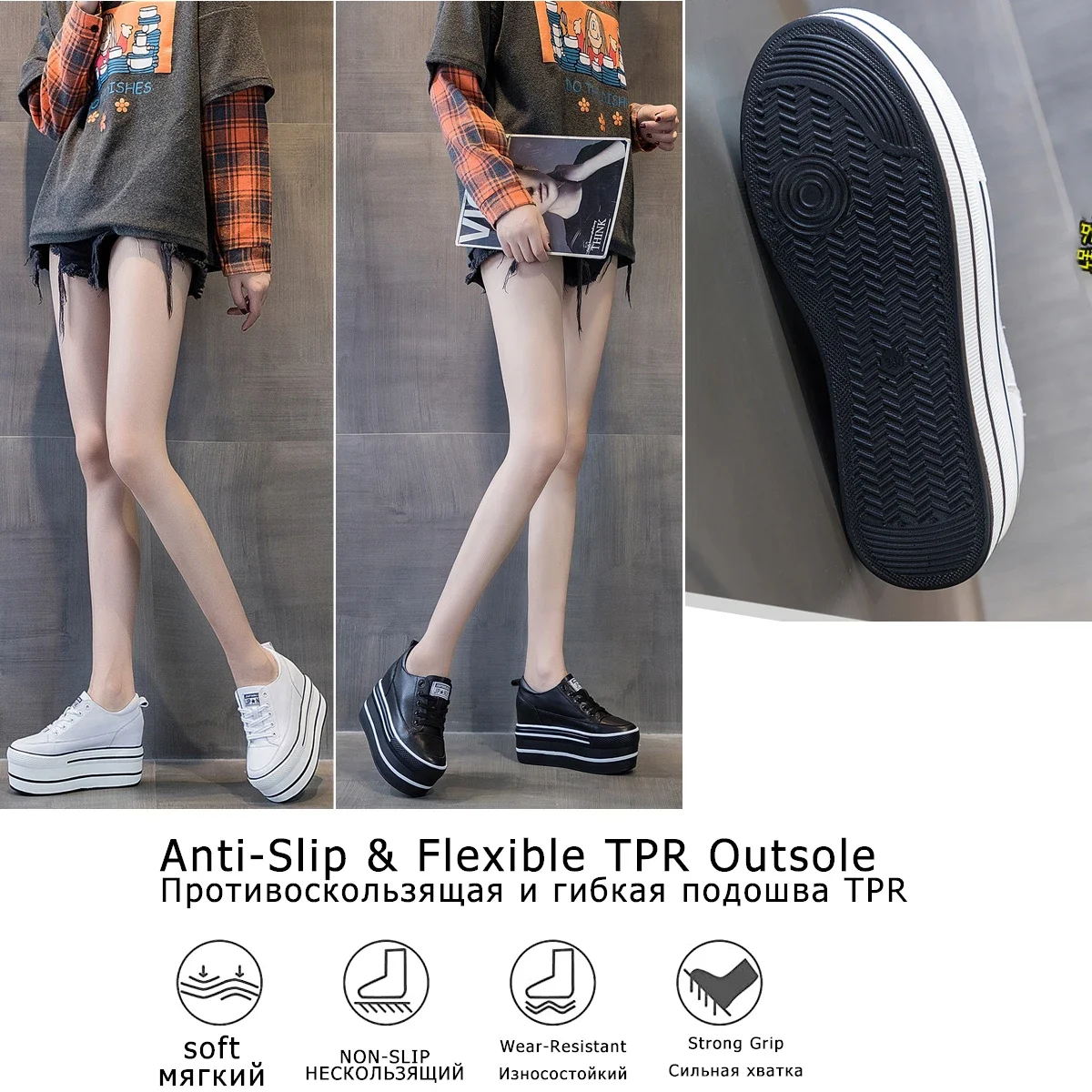 Women Sneakers Fujin 10.5cm High Thick Heel Platform Flats Women Casual Shoes Genuine Leather Soft Quality Casual Shoe Sneakers
