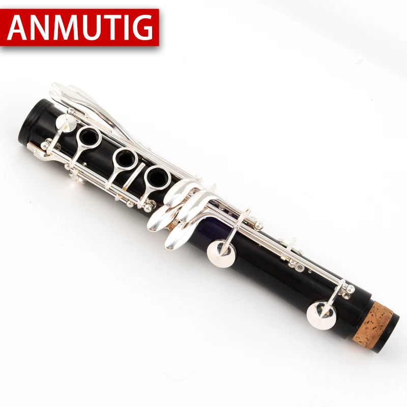ANMUTIG Ebony Clarinet Bb Silver Plated Buttons 17 Keys Wood Clarinet G52