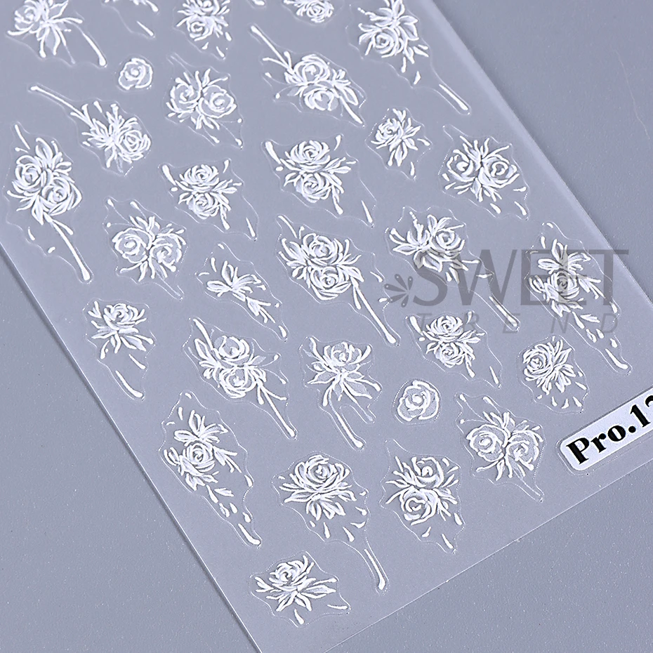 3pcs Painting White Flower Nail Art Stickers Elegant Simple Lace Floral Rose Design French Decal Valentine's Bride Manicure Tips