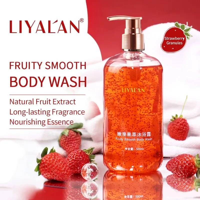 500ml Tropical Fruity Anti-Acne Brightening Exfoliating Body Wash with Scrub Granules Shower Gel
