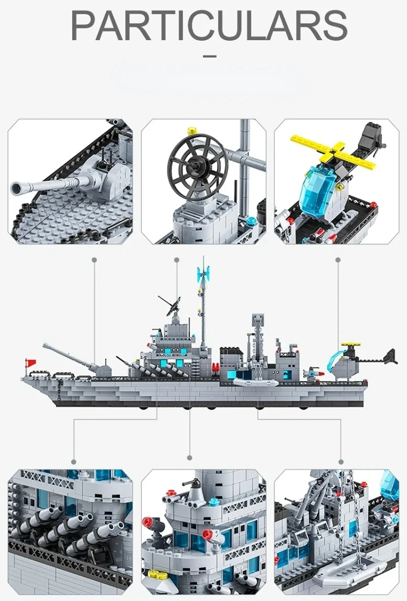 1560pcs 6 IN 1 Military Navy Ship Sets Building Blocks War Army Boat Plane Model