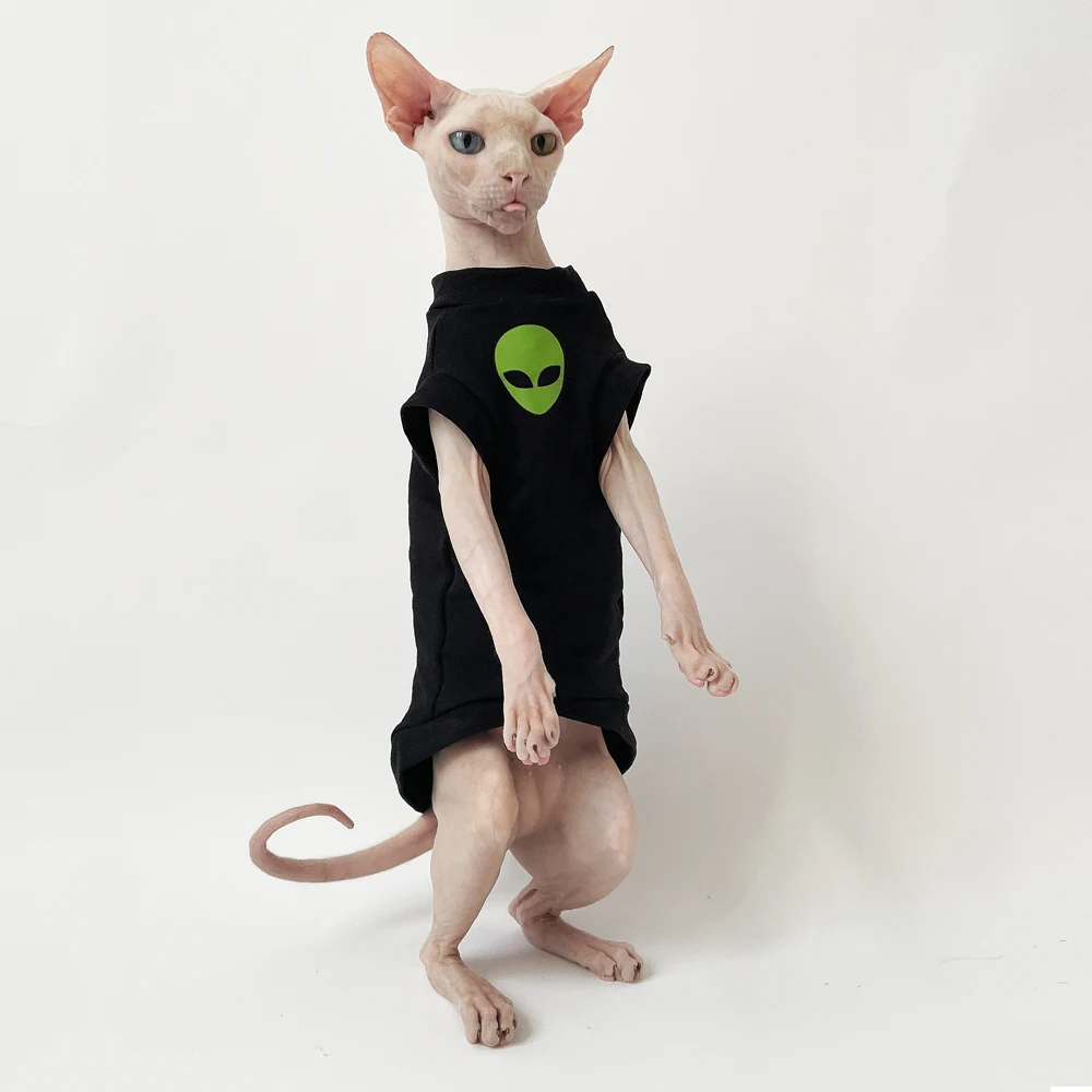 Cat Clothes for Sphynx Fashion Black Cotton Coat for Cat Striped Winter T-shirt For Devon Rex Soft cotton T-shirt costume pet clothes