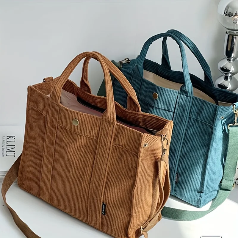 Leisure Large Capacity Shopping Bags Fashion Corduroy Canvas Tote Simple Tote Commuter Shoulder Bag for Women